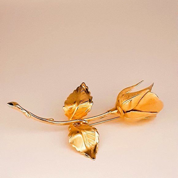 Giovanni Gold Rose Stem Brooch Floral Pin - Picture 2 of 9